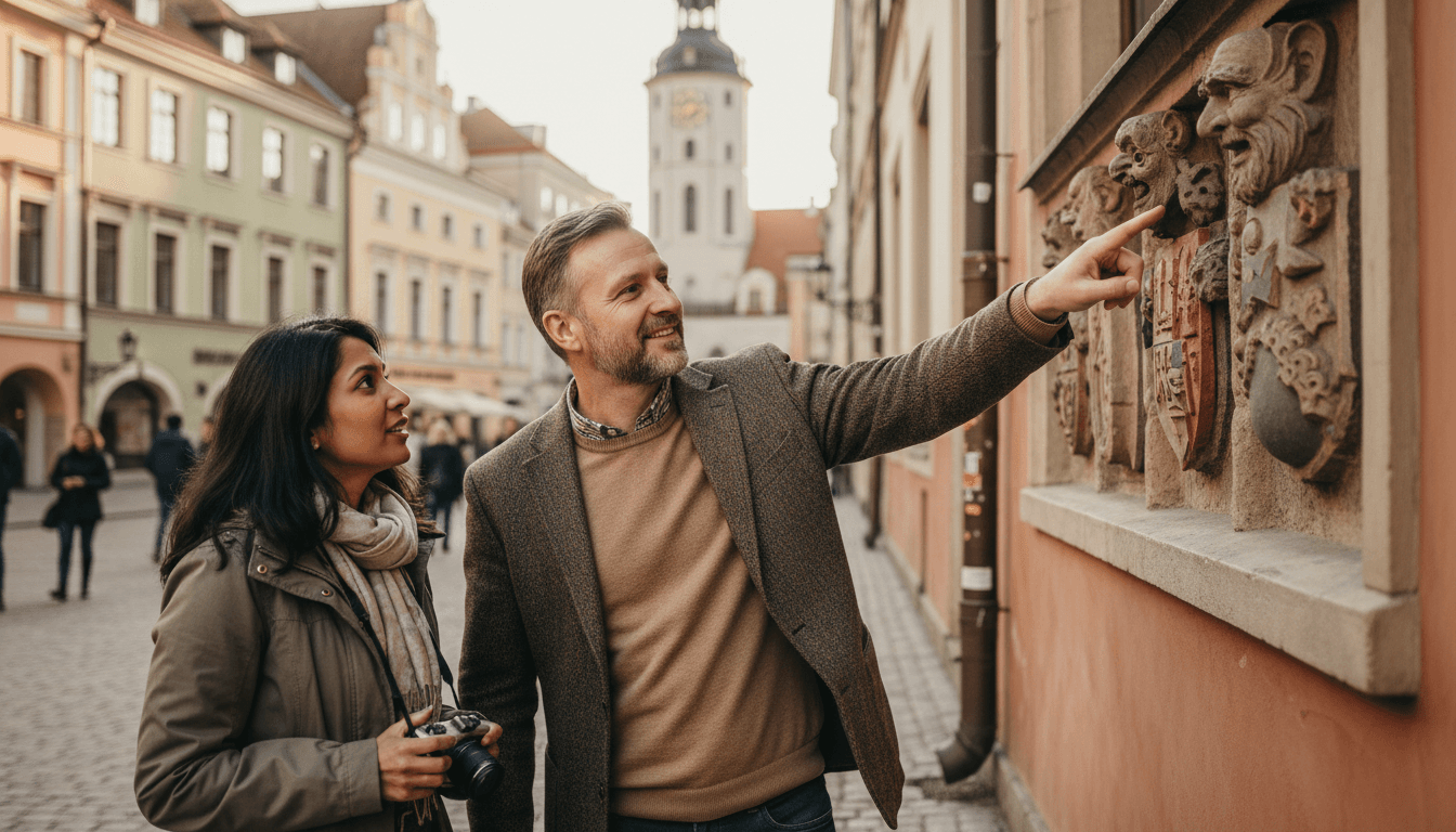 Local guide sharing Baltic cultural history with a traveler