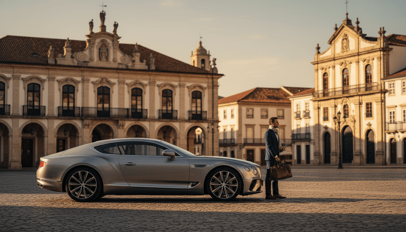 Premium car at historic Baltic town square