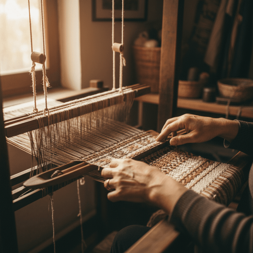 Latvian traditional textile weaving in an artisan's hands