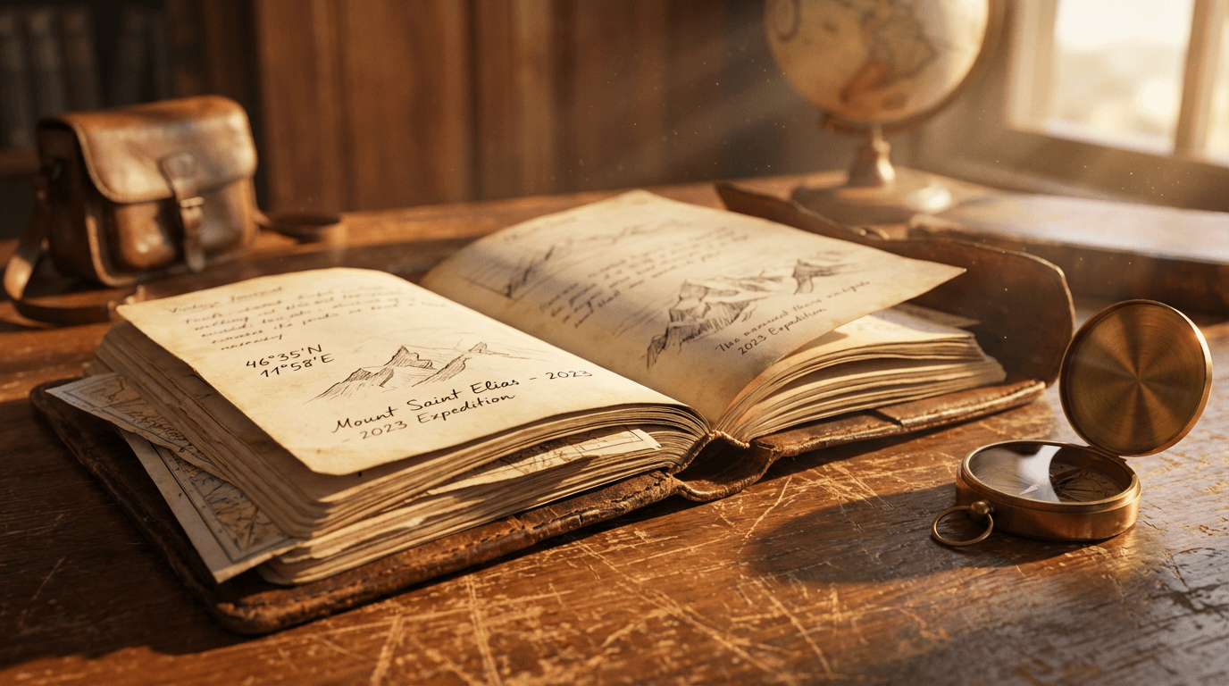 Travel journal and antique map showing Baltic region route planning