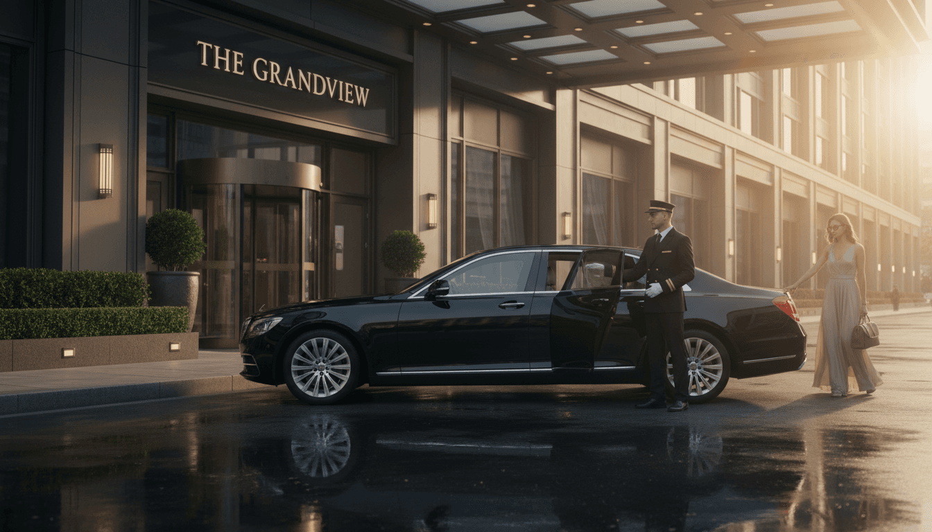 Luxury sedan arriving at historic Baltic palace